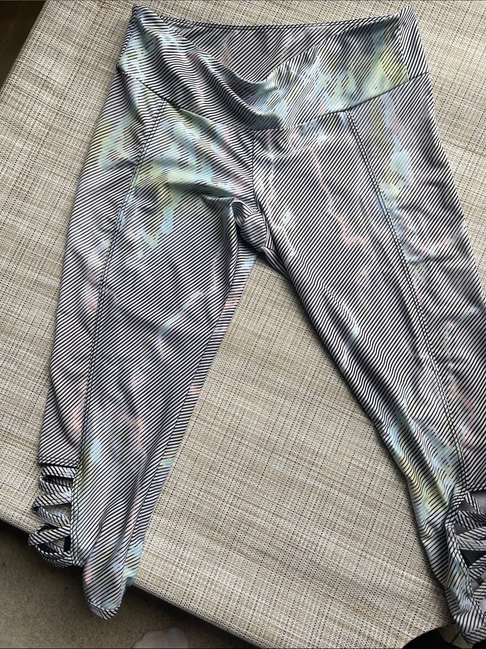 Onzie Iridescent Black & Holographic Striped Capri Leggings